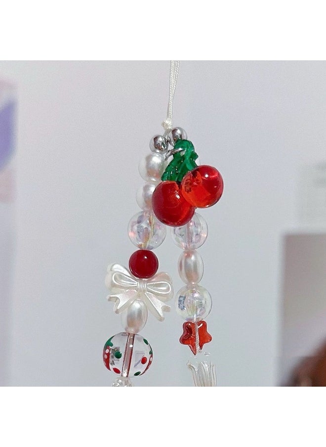 NIBEMINENT Beaded Phone Lanyard, Anti Lost Removable Wrist Strap,Cute Cherry Bracelet Pendant, Phone Keychain Lanyard 