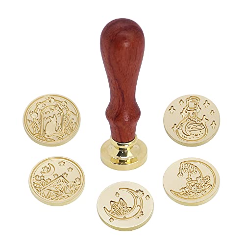 SWANGSA Wax Seal Stamp Set, Vintage 6 Pieces Moon Series Sealing Stamp Heads and 1 Wooden Handle Wax Seal Kit - Image 3