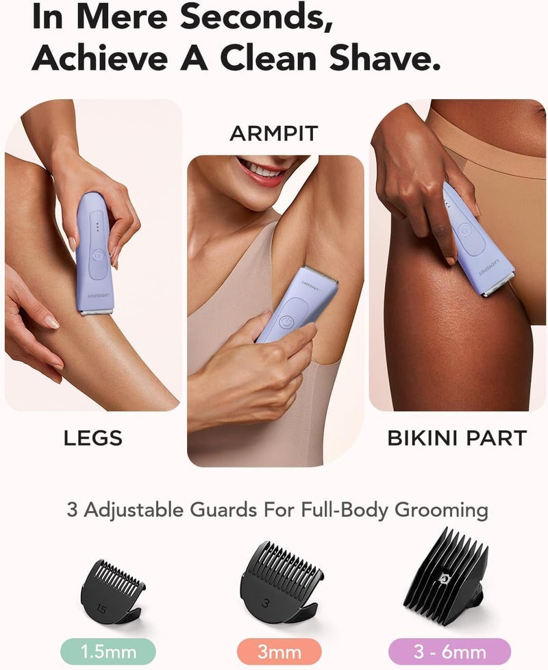 MANSPOT Bikini Trimmer for Women, Pubic Hair Shaver for Women -Electric Hair Shaver Razors, LADYSPOT™ Shaving Sets,with 3 Guards,Replaceable Hypoallergenic Ceramic Blade,Wet/Dry (Purple) 22 - Image 5