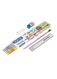 DOMS 12-Piece Wizdom Eraser Tipped Pencil With Sharpener Gripper and Ruler Set  - Image 1