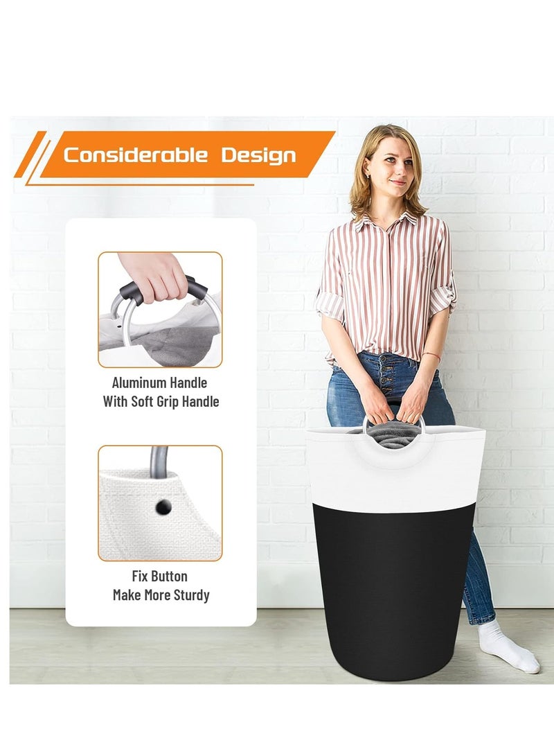SYOSI Laundry Basket, Hamper, Collapsible Baskets, Dirty Clothes Waterproof with Foam Protected Aluminum Handles for College Dorm, Family 90L (Black) - Image 5
