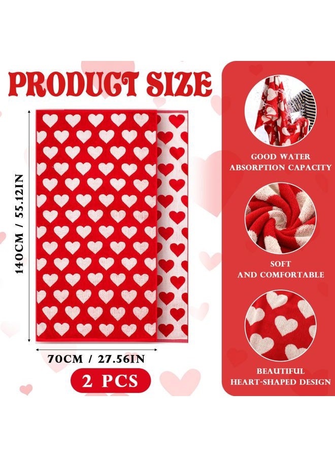 Mindsoft 2 Pcs Valentine's Day Bath Towels 55.12 x 27.56 Inches Red White Hearts Cotton Bath Towel Valentine's Extra Absorbent Quick Dry Decorative Hand Towels for Bathroom Decor - Image 3
