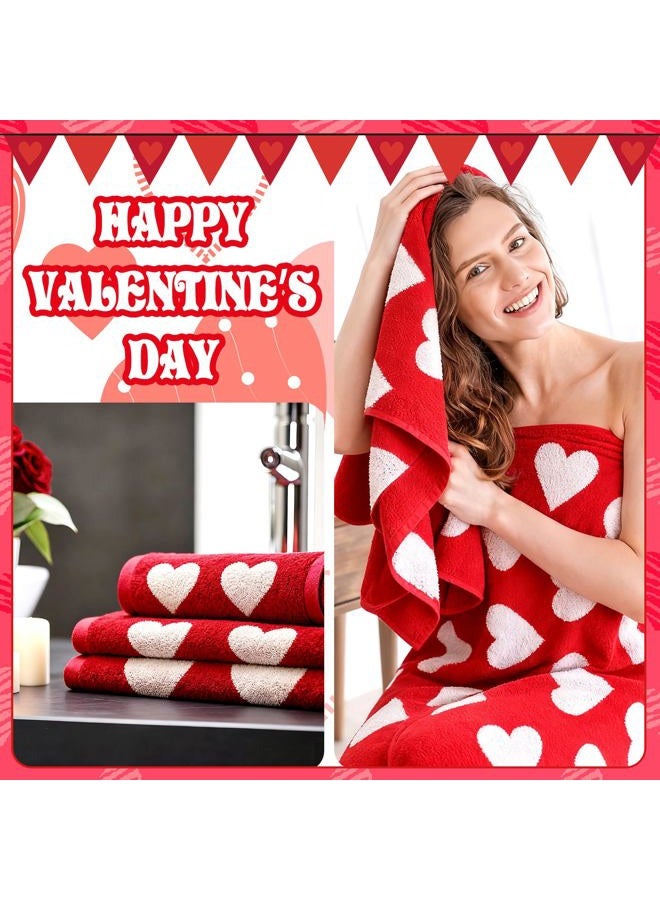 Mindsoft 2 Pcs Valentine's Day Bath Towels 55.12 x 27.56 Inches Red White Hearts Cotton Bath Towel Valentine's Extra Absorbent Quick Dry Decorative Hand Towels for Bathroom Decor - Image 2