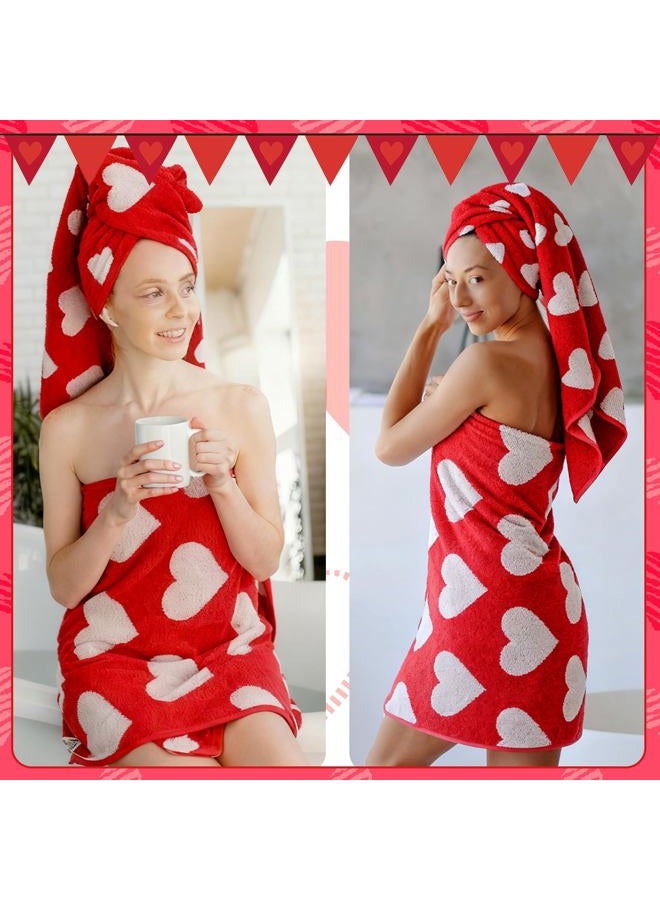 Mindsoft 2 Pcs Valentine's Day Bath Towels 55.12 x 27.56 Inches Red White Hearts Cotton Bath Towel Valentine's Extra Absorbent Quick Dry Decorative Hand Towels for Bathroom Decor - Image 4
