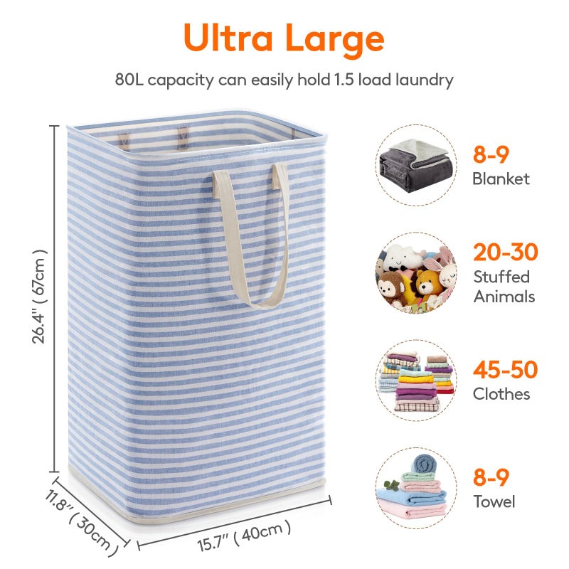 Lifewit 1 Pack Laundry Basket 80L Each, Collapsible Clothes Hamper with Reinforced Handles, Freestanding Waterproof Design for Bedroom and Laundry Room, Blue 80L Total - Image 3