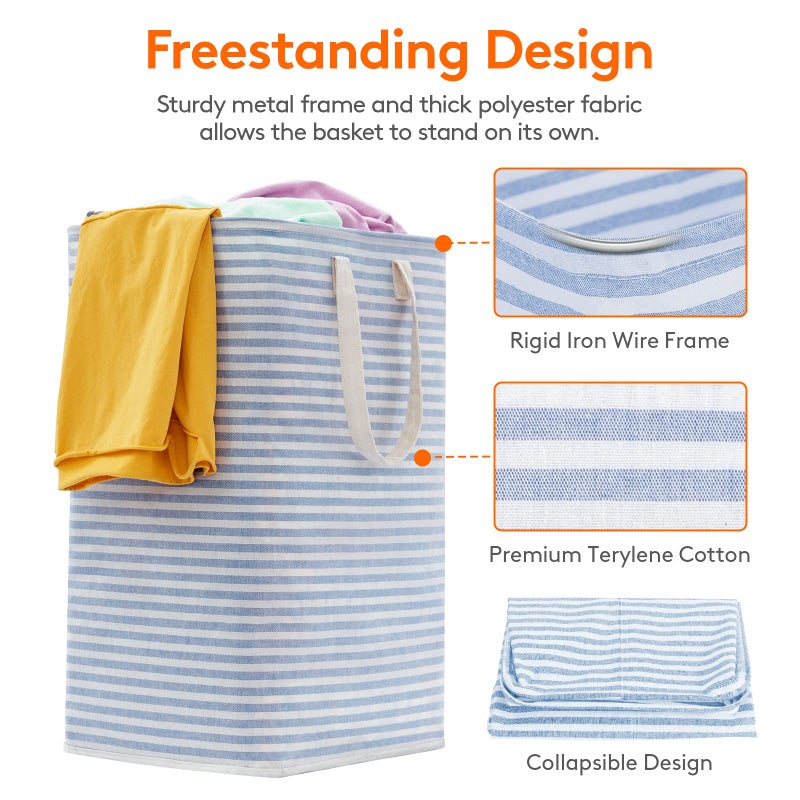 Lifewit 1 Pack Laundry Basket 80L Each, Collapsible Clothes Hamper with Reinforced Handles, Freestanding Waterproof Design for Bedroom and Laundry Room, Blue 80L Total - Image 2