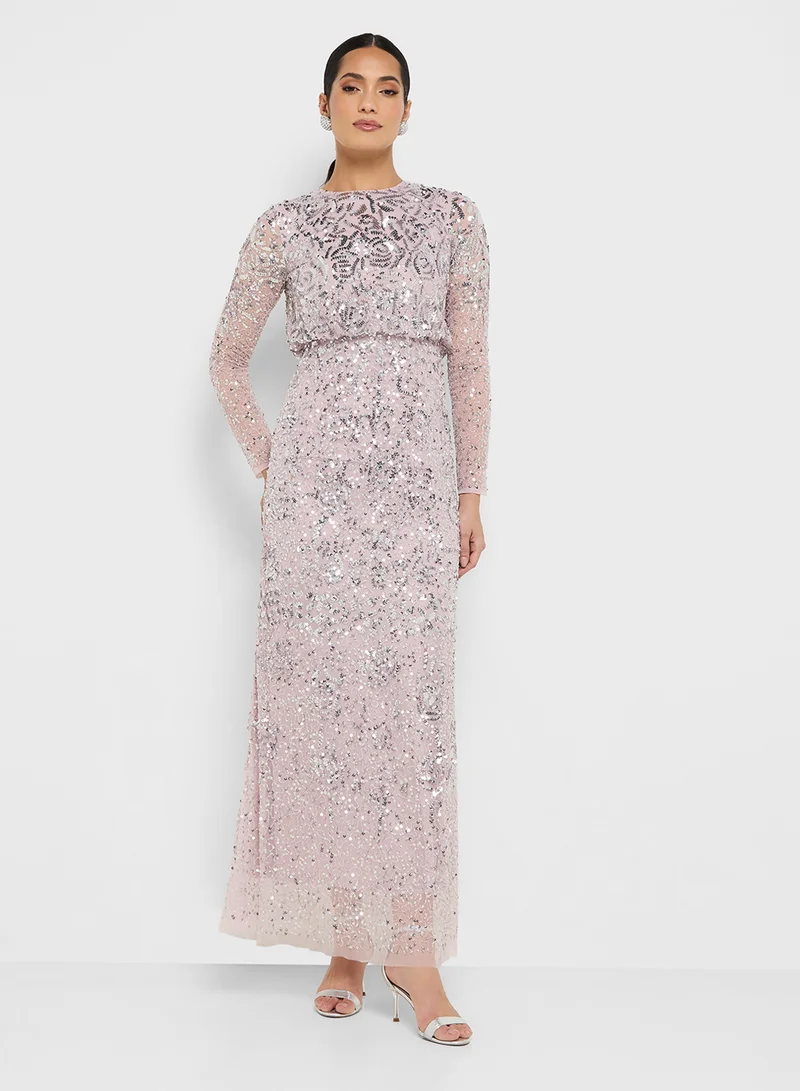 Amelia Rose Straight Sleeve Embellished Maxi Dress