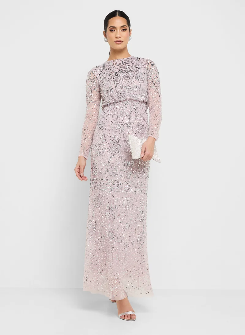 Amelia Rose Straight Sleeve Embellished Maxi Dress
