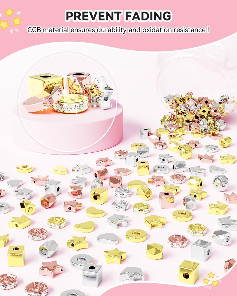 ARTDOT 1740 Pieces Gold Beads for Friendship Bracelets Making Kit, 8 Shapes Organized Jewelry Making Supplies Spacer Beads Set with Rhinestones Crafts Gifts for Teen Girls Ages 6 7 8 9 10 11 12 - Image 3