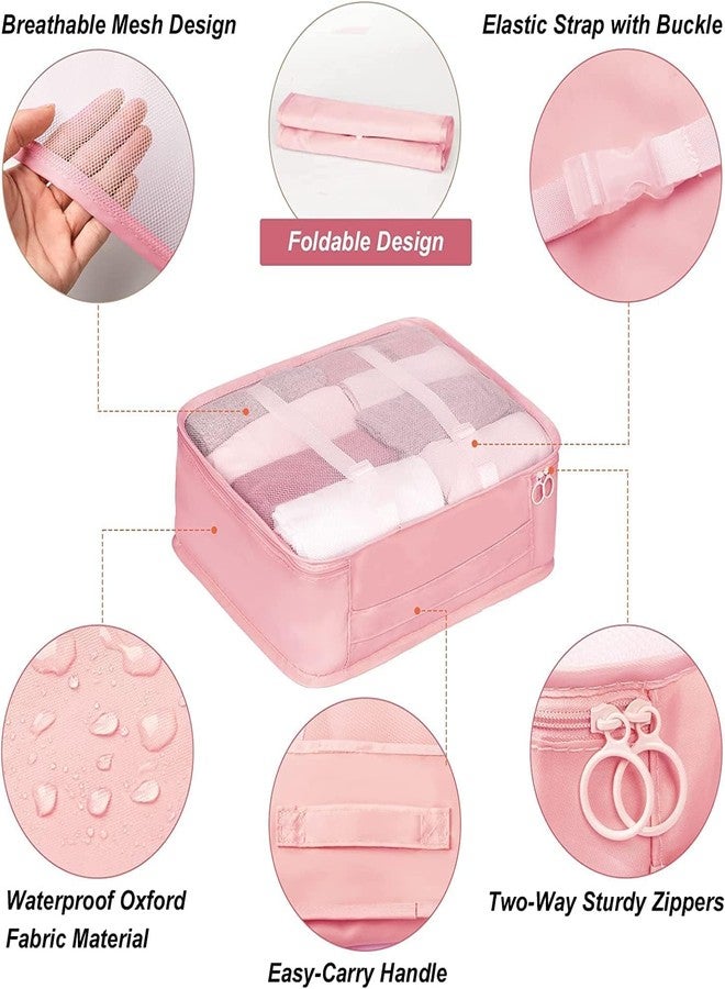 GONIPIMI 7 Set Travel Organizer Bag/Packing Cubes/Bags for Luggage/Suitcases/Travel Accessories/Compression Storage Shoe Bag/Clothing Underwear for Man & Womenl Nylon (Beige) (Pink) - Image 5