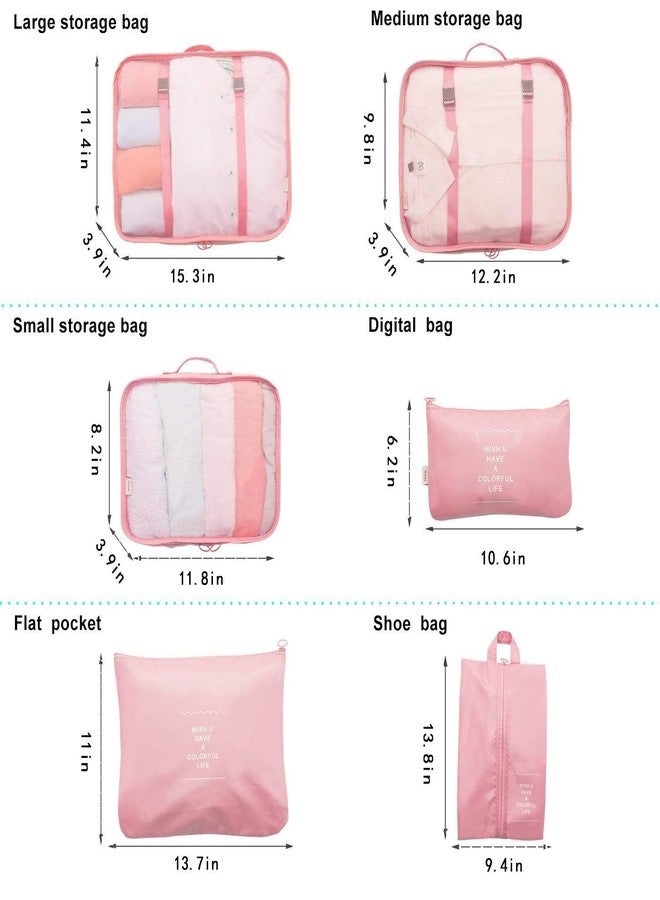 GONIPIMI 7 Set Travel Organizer Bag/Packing Cubes/Bags for Luggage/Suitcases/Travel Accessories/Compression Storage Shoe Bag/Clothing Underwear for Man & Womenl Nylon (Beige) (Pink) - Image 2