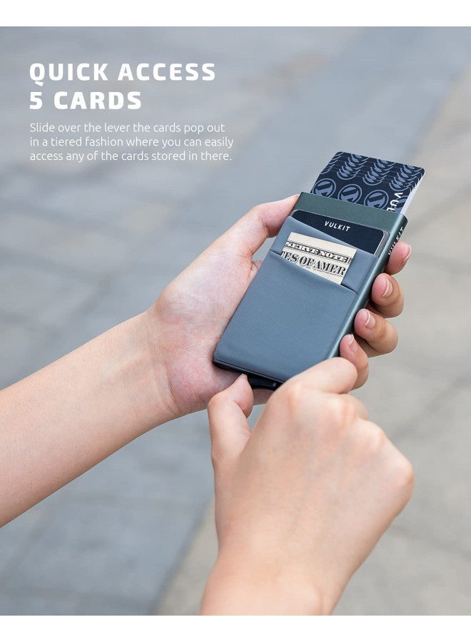 VULKIT VULKIT Card Holder with Money Pocket Pop Up Wallet RFID Blocking Slim Metal Bank Card Case Holds 5 Cards and Notes(Space Grey) - Image 1