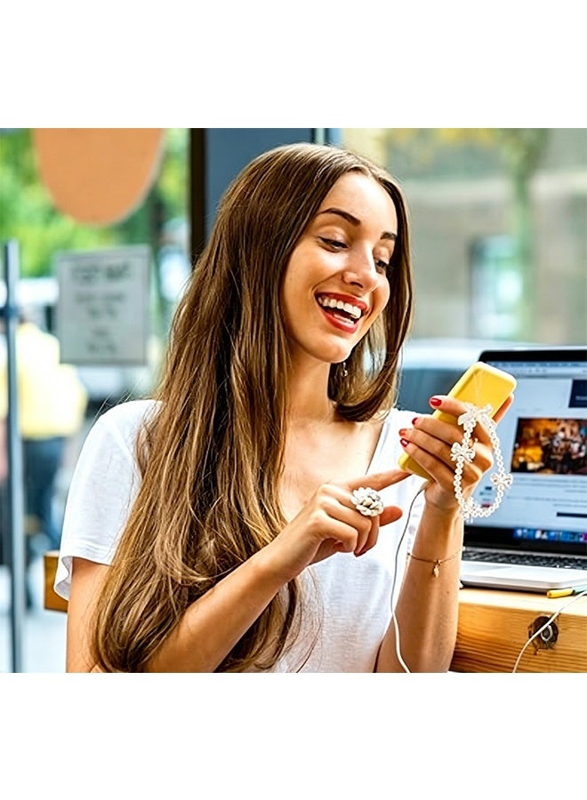 كوانتوم 2 قطعة من حزام الهاتف المحمول بحبات اللؤلؤ والزهور الجميلة، وسلك هاتف مزخرف باللؤلؤ، وحزام ذراع مزخرف بالحبات - حزام ذراع جمالي مضاد للفقدان للفتيات والنساء، وحقيبة مفاتيح، وديكور لجهاز Airpods، وكاميرا - Image 4