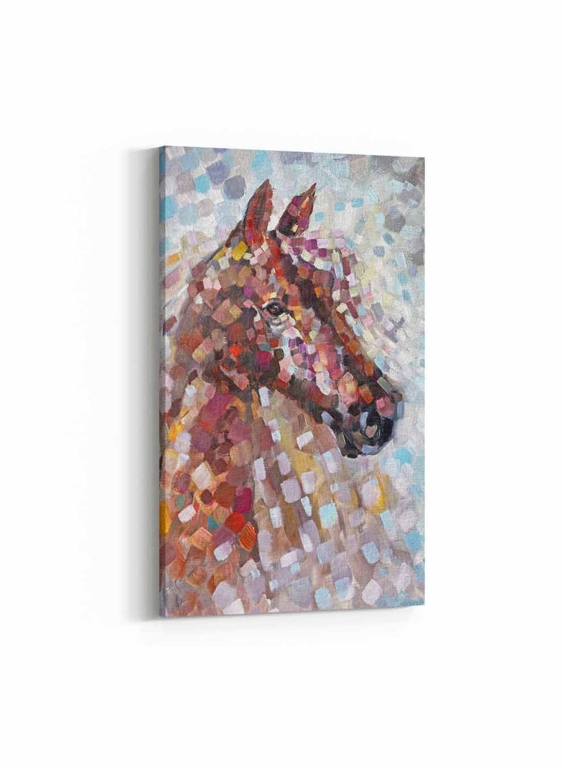 لوحة كانفاس على إطار خشبي، تصميم فن زيتي لحصان ملون ، للمنزل، غرفة المعيشة، المكتب، الديكور - Image 1