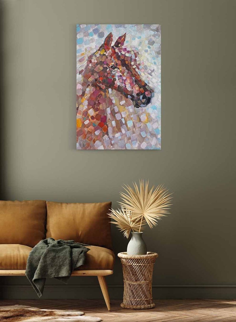 لوحة كانفاس على إطار خشبي، تصميم فن زيتي لحصان ملون ، للمنزل، غرفة المعيشة، المكتب، الديكور - Image 3