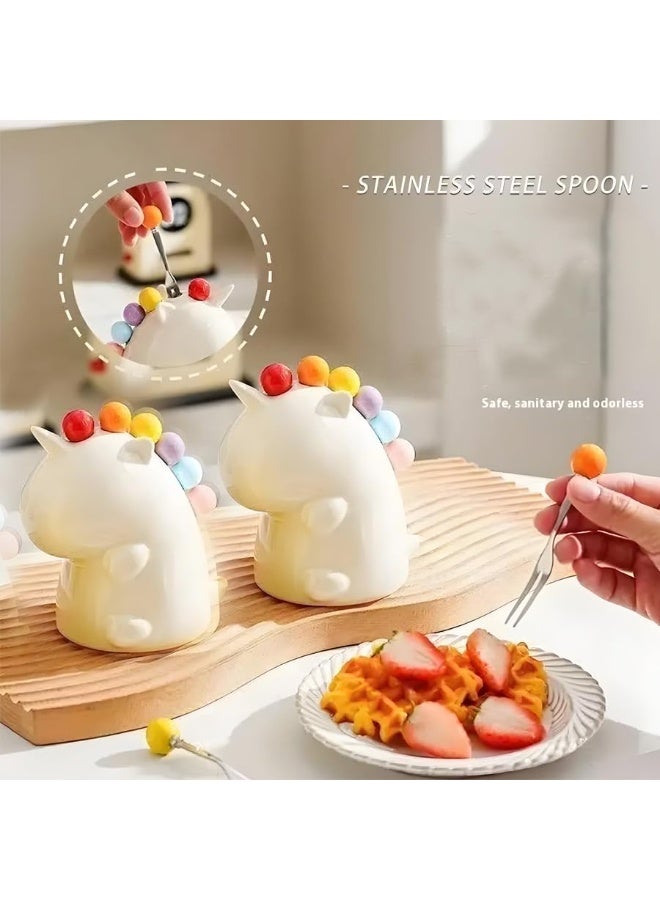 6PCS Cute Stainless Steel Fruit Fork Set Mini Appetizer Picks with Unicorn Ceramic Holder for Party Home Kitchen - Image 3