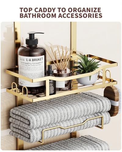 Aetyord Hanging Towel Racks for Bathroom No Drill - Over The Door 8-Tier Bath Towel Storage Organizer for Small Bathrooms - Back Door Large Tiered Towel Holder Hanger for Rolled Towels RV Camper Gold - Image 4