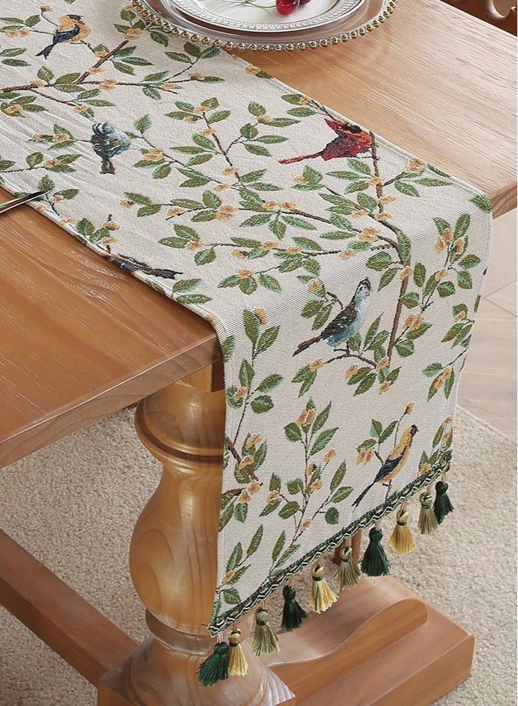 Long Table Runner with Tassels, American Retro Tea Table Cloth, 30*180cm Long Tablecloth for Dining Table, TV Stand, Shoe Cabinet and Bed End, Light Luxury Jacquard Embroidery  - Image 1