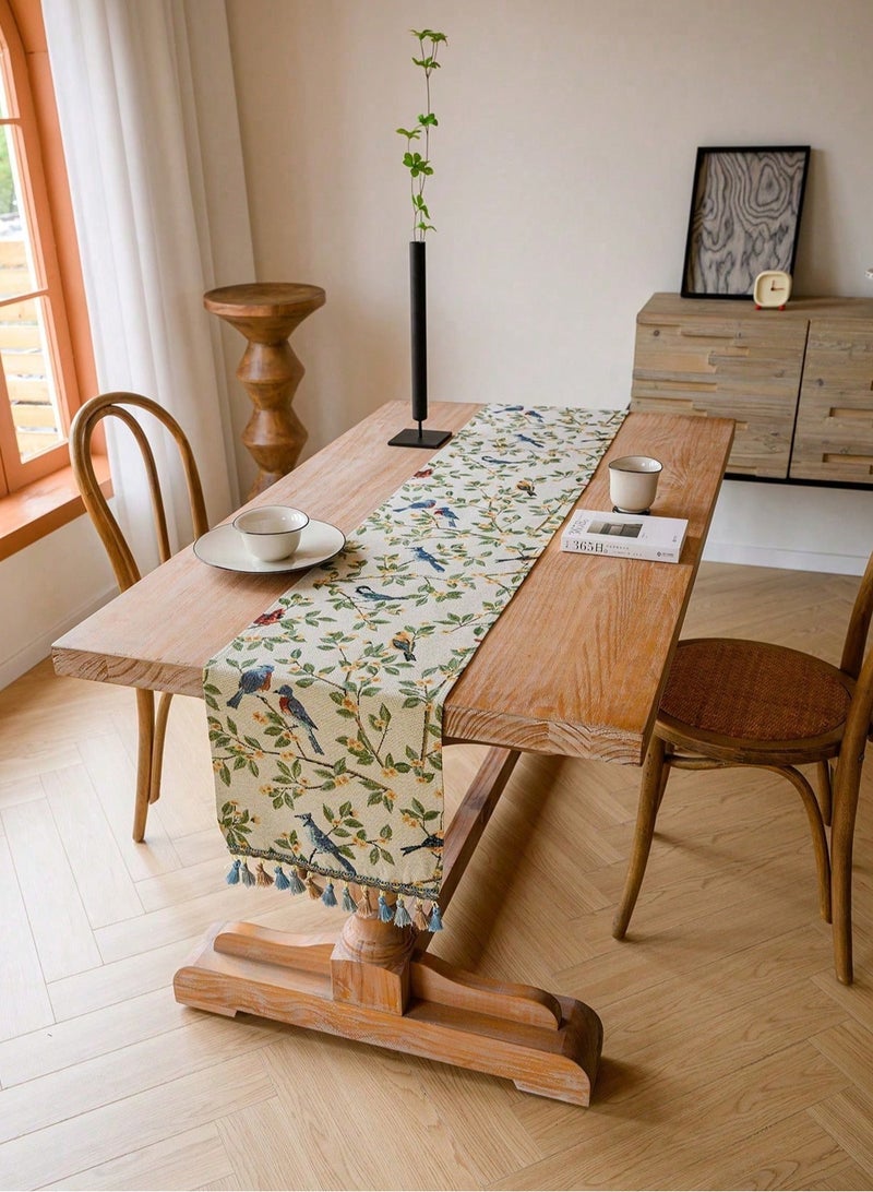 Long Table Runner with Tassels, American Retro Tea Table Cloth, 30*180cm Long Tablecloth for Dining Table, TV Stand, Shoe Cabinet and Bed End, Light Luxury Jacquard Embroidery  - Image 2