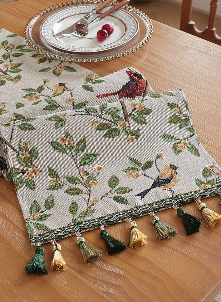 Long Table Runner with Tassels, American Retro Tea Table Cloth, 30*180cm Long Tablecloth for Dining Table, TV Stand, Shoe Cabinet and Bed End, Light Luxury Jacquard Embroidery  - Image 3
