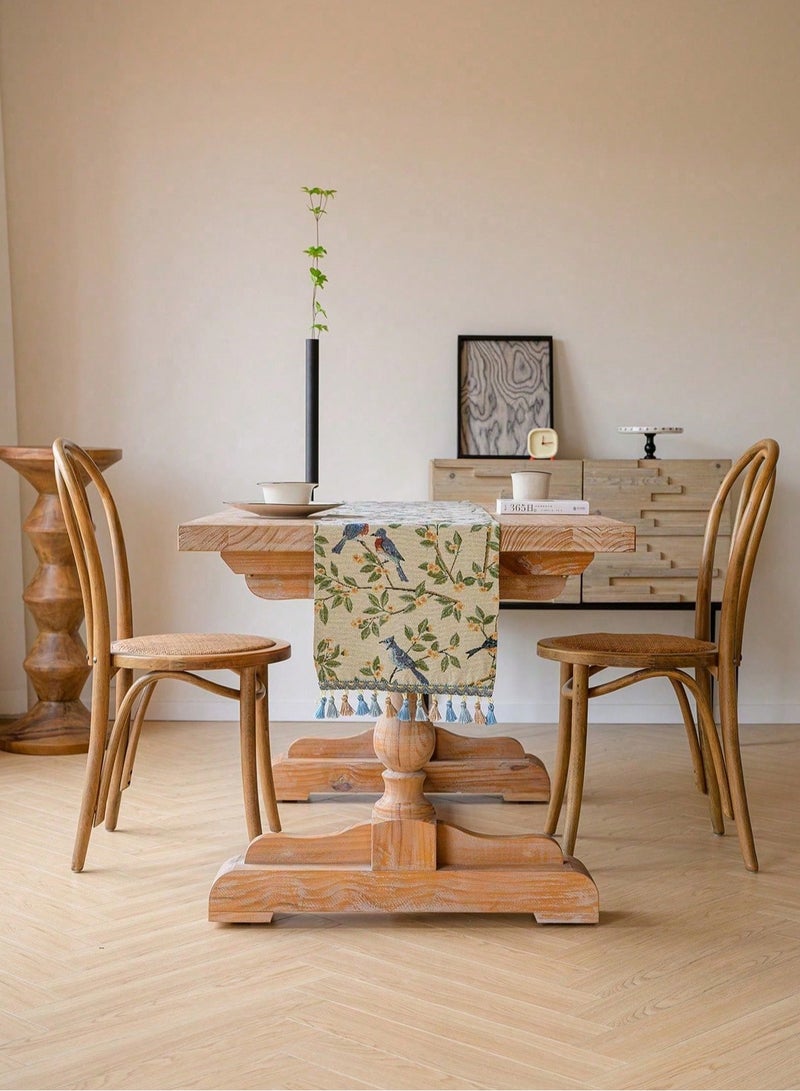 Long Table Runner with Tassels, American Retro Tea Table Cloth, 30*180cm Long Tablecloth for Dining Table, TV Stand, Shoe Cabinet and Bed End, Light Luxury Jacquard Embroidery  - Image 4