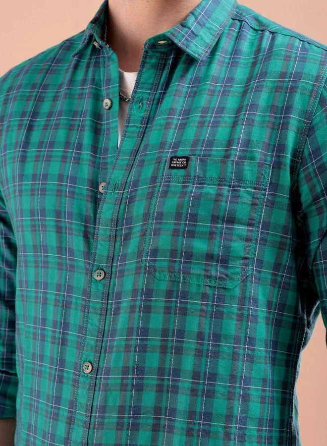 شركة المرآب الهندية Men Slim Fit Checkered Full Sleeves Spread Collar Casual Shirt