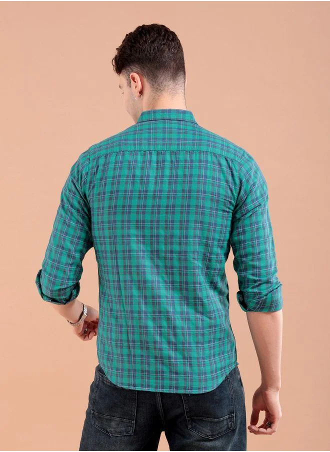 شركة المرآب الهندية Men Slim Fit Checkered Full Sleeves Spread Collar Casual Shirt