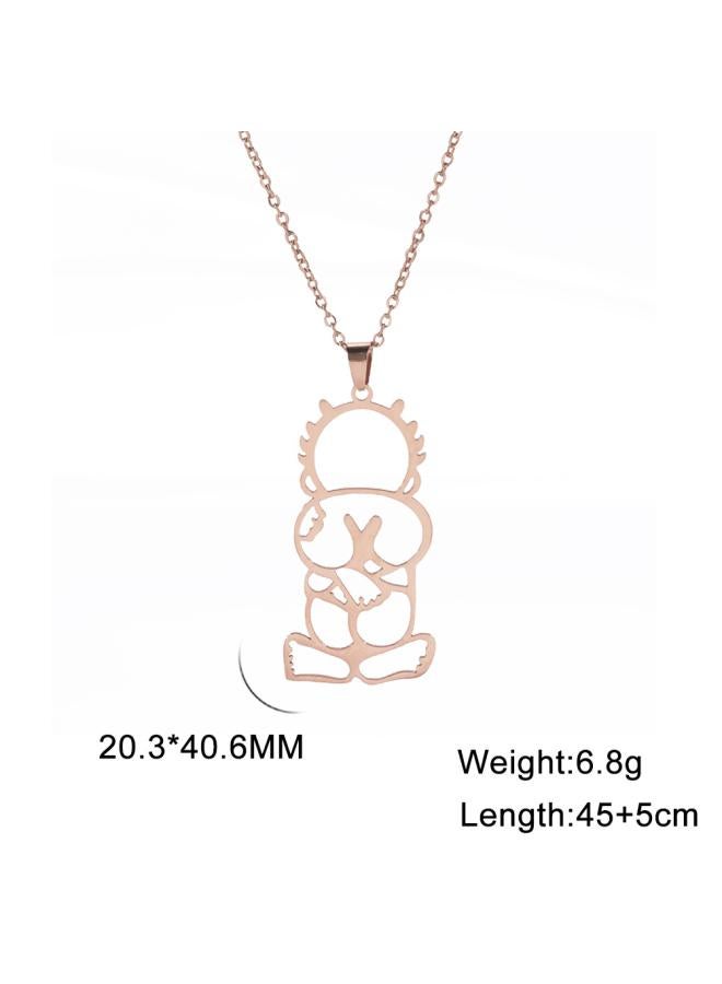Cartoon Cute Funny Titanium Steel Jewelry Cutting Double-sided Polished Hollow Back Pendant 304 Stainless Steel Necklace 