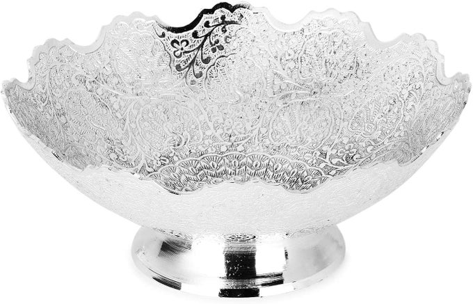 BRASS DECORATIVE DRY FRUIT BOWL CARVING WORK SIZE 7 INCHES BEAUTIFUL SILVER COLOR KITCHEN UTENSILS GIFT