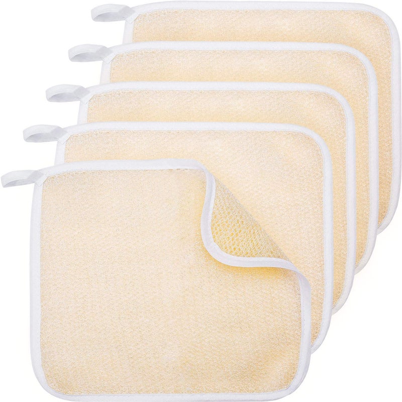 Tatuo 5 Pcs Exfoliating Face and Body Wash Cloths Towel Weave Bath Cloth Exfoliating Scrub Cloth Massage Bath Cloth for Women and Men, 10.63 x 9.05 Inch (Beige) - Image 1