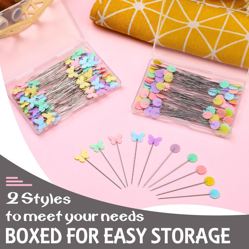 Fteven 200PCS Sewing Pins Flat Head Straight Pins Kits, Head Sewing Supplies Quilting Pins, Flower Head Sewing Pins for Fabric with Storage Boxes for Sewing DIY Projects Dressmaker Decoration - Image 4