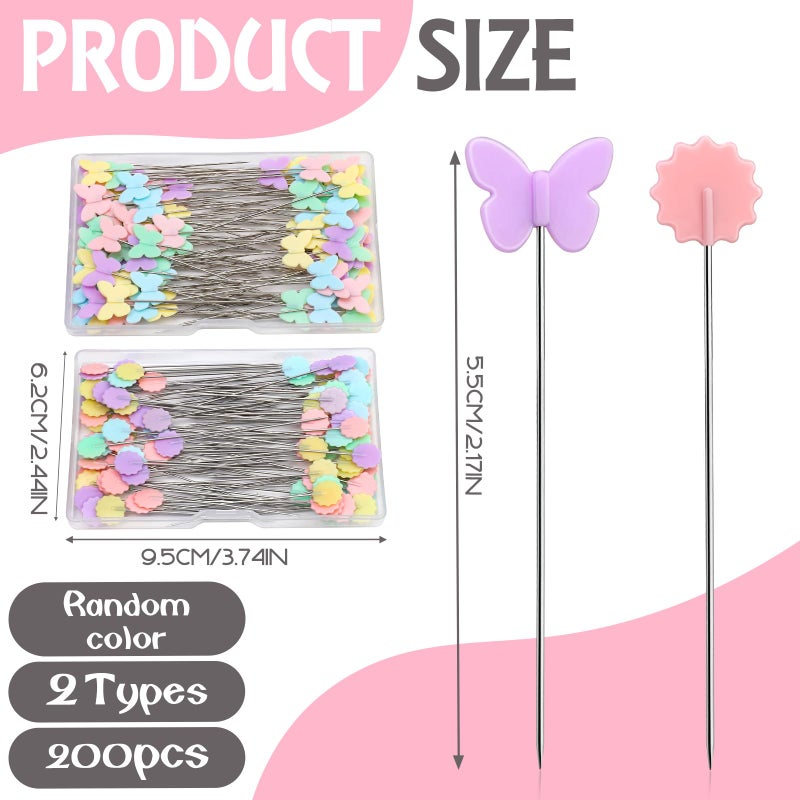 Fteven 200PCS Sewing Pins Flat Head Straight Pins Kits, Head Sewing Supplies Quilting Pins, Flower Head Sewing Pins for Fabric with Storage Boxes for Sewing DIY Projects Dressmaker Decoration - Image 2