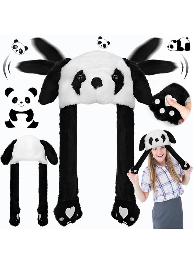 JZS Panda Hat with Ear Moving Jumping, Funny Cosplay Hat Cap for Girls,Cute Soft Plush Panda Headdress - Image 1