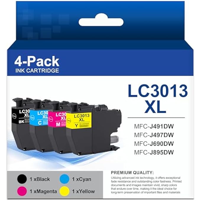 LC3013 XL INK CARTRIDGES HIGH YIELD COMPATIBLE FOR BROTHER LC3013 INK FOR MFC-J491DW MFC-J497DW MFC-J690DW MFC-J895DW PRINTER - BK/C/M/Y - Image 2