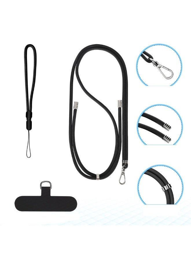 Phone Lanyard, 2 Pack Adjustable Cell Phone Lanyard Crossbody Neck Strap & 2 Pack Phone Wrist Strap with 2 Pcsompatible Pads for iPhone Android Smartphones-Black Grey - Image 2