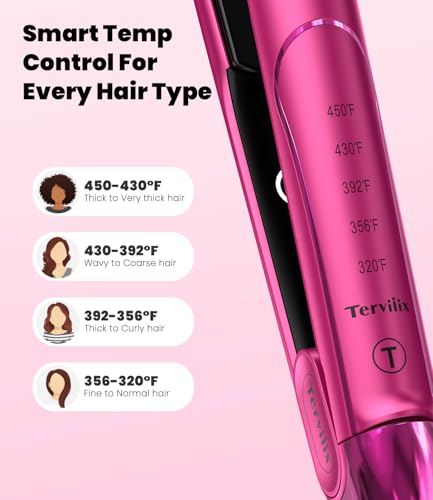 Terviiix Plancha De Cabello Profesional, 1 Inch Ceramic Flat Iron, Non-Snagging Plates, 3X Less Damage, 15s Fast Heating | Hair Straightener and Curler 2 in 1, 5 Adjustable Heat Settings, Hot Pink - Image 5