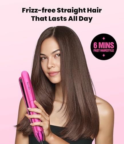 Terviiix Plancha De Cabello Profesional, 1 Inch Ceramic Flat Iron, Non-Snagging Plates, 3X Less Damage, 15s Fast Heating | Hair Straightener and Curler 2 in 1, 5 Adjustable Heat Settings, Hot Pink - Image 2