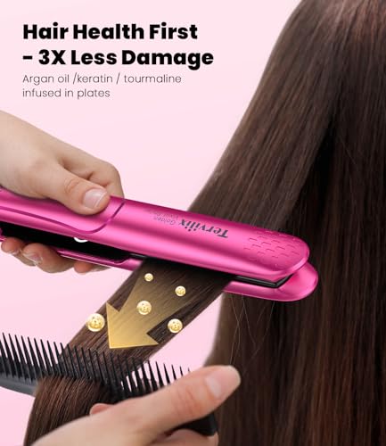 Terviiix Plancha De Cabello Profesional, 1 Inch Ceramic Flat Iron, Non-Snagging Plates, 3X Less Damage, 15s Fast Heating | Hair Straightener and Curler 2 in 1, 5 Adjustable Heat Settings, Hot Pink - Image 4
