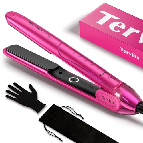 Terviiix Plancha De Cabello Profesional, 1 Inch Ceramic Flat Iron, Non-Snagging Plates, 3X Less Damage, 15s Fast Heating | Hair Straightener and Curler 2 in 1, 5 Adjustable Heat Settings, Hot Pink - Image 1