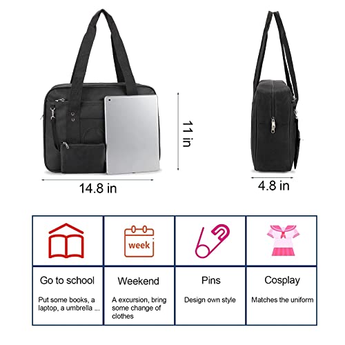 STEAMEDBUN Kawaii Ita Bag Japanese School Bag Cute Tote Bag Large Shoulder Anime Heart Purse(Black) - Image 5