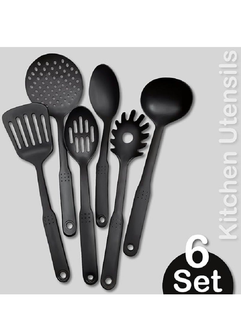 مجموعة أدوات طهي المطبخ السوداء مكونة من 6 قطع بلاستيكية غير لاصقة غير قابلة للخدش - Image 2