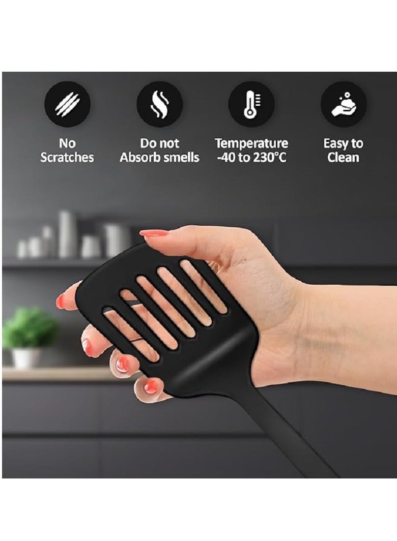 مجموعة أدوات طهي المطبخ السوداء مكونة من 6 قطع بلاستيكية غير لاصقة غير قابلة للخدش - Image 3