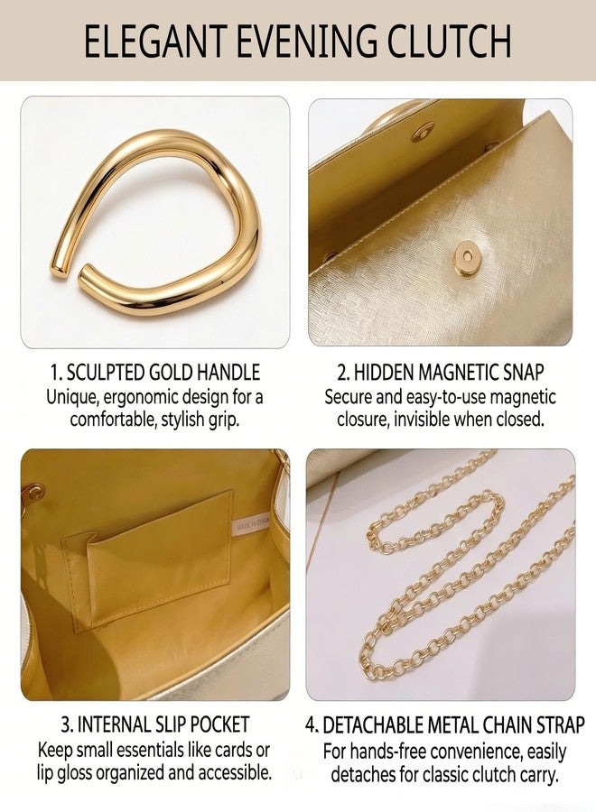 MYHOZEE Clutch Purses for Women Formal Gold Clutch Vegan Leather Evening Bag Elegant Wedding Clutch Detachable Chain Handbag Trendy Gold Handle Purses - Image 5