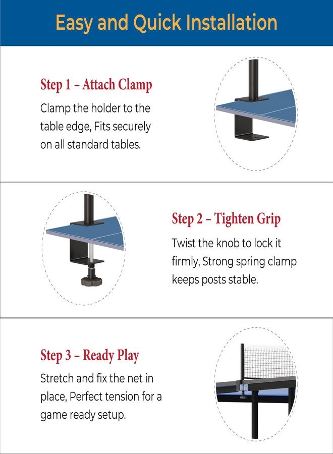 GLORY MEDAL HANGERS Adjustable Table Tennis Net with Holder - Portable Ping Pong Table Tennis Post for Indoor & Outdoor Tables, Fits Any Standard Table, Durable Mesh Net for Home, Office & Recreational Play - Image 5