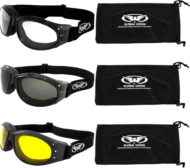 Global Vision Eliminator Deluxe Red Baron Style Padded Riding ATV Dirt Bike Anti-Fog Motorcycle Goggles - Clear Smoke & Yellow - Image 1