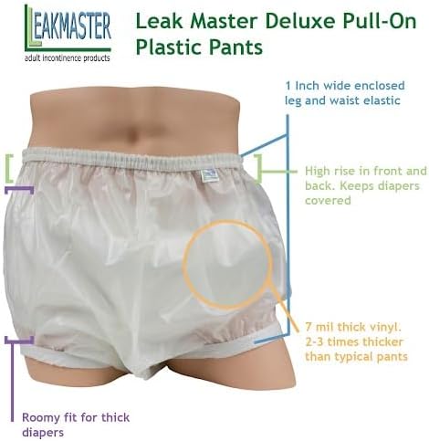 Leakmaster Deluxe Heavy Duty Adult Pullon Plastic Pants Features Premium Quality Extra Thick 7 Mil Vinyl Enclosed Elastic Extended Waist and Roomy Fit XLarge Fits 4248 in - Image 2