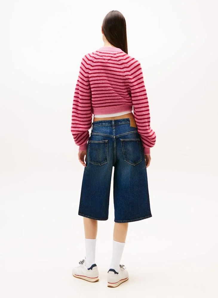 تومي جينز كنزة قصيرة بياقة مستديرة