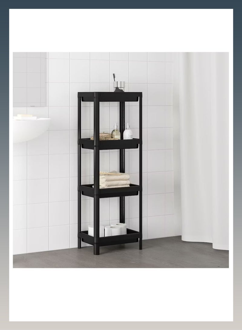 Toshionics 4-Layer Floor Type Plastic Storage Shelf Cart – Black – Adjustable 2/3/4 Tier Rolling Organizer for Bathroom, Kitchen, Living Room, Laundry Room – Durable ABS Plastic, Compact & Tool-Free Assembly - Image 3