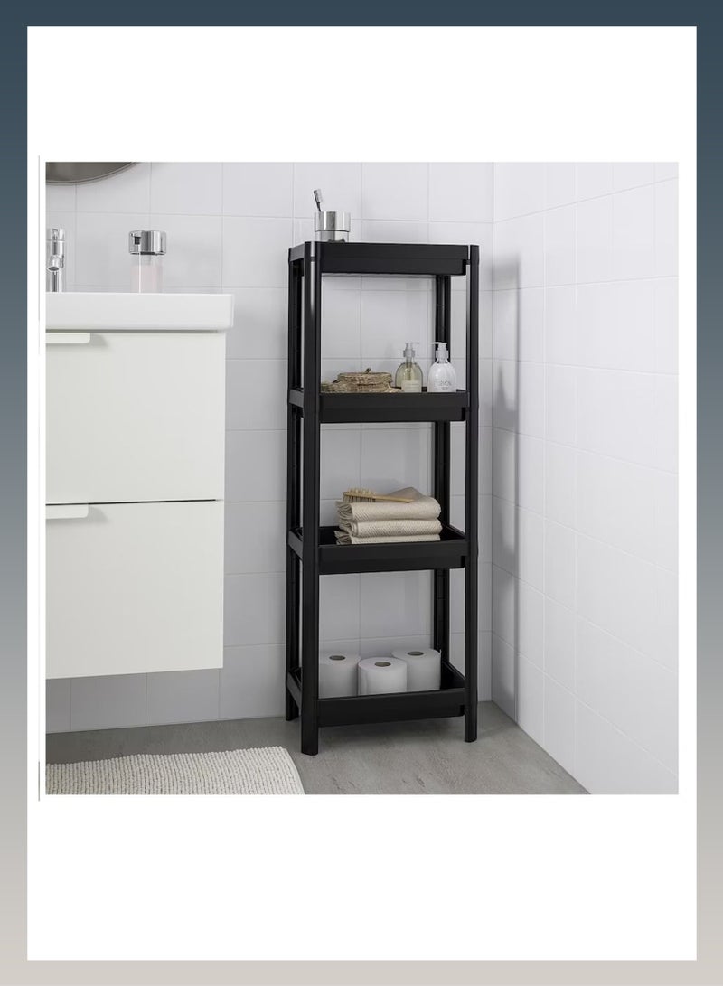 Toshionics 4-Layer Floor Type Plastic Storage Shelf Cart – Black – Adjustable 2/3/4 Tier Rolling Organizer for Bathroom, Kitchen, Living Room, Laundry Room – Durable ABS Plastic, Compact & Tool-Free Assembly - Image 4