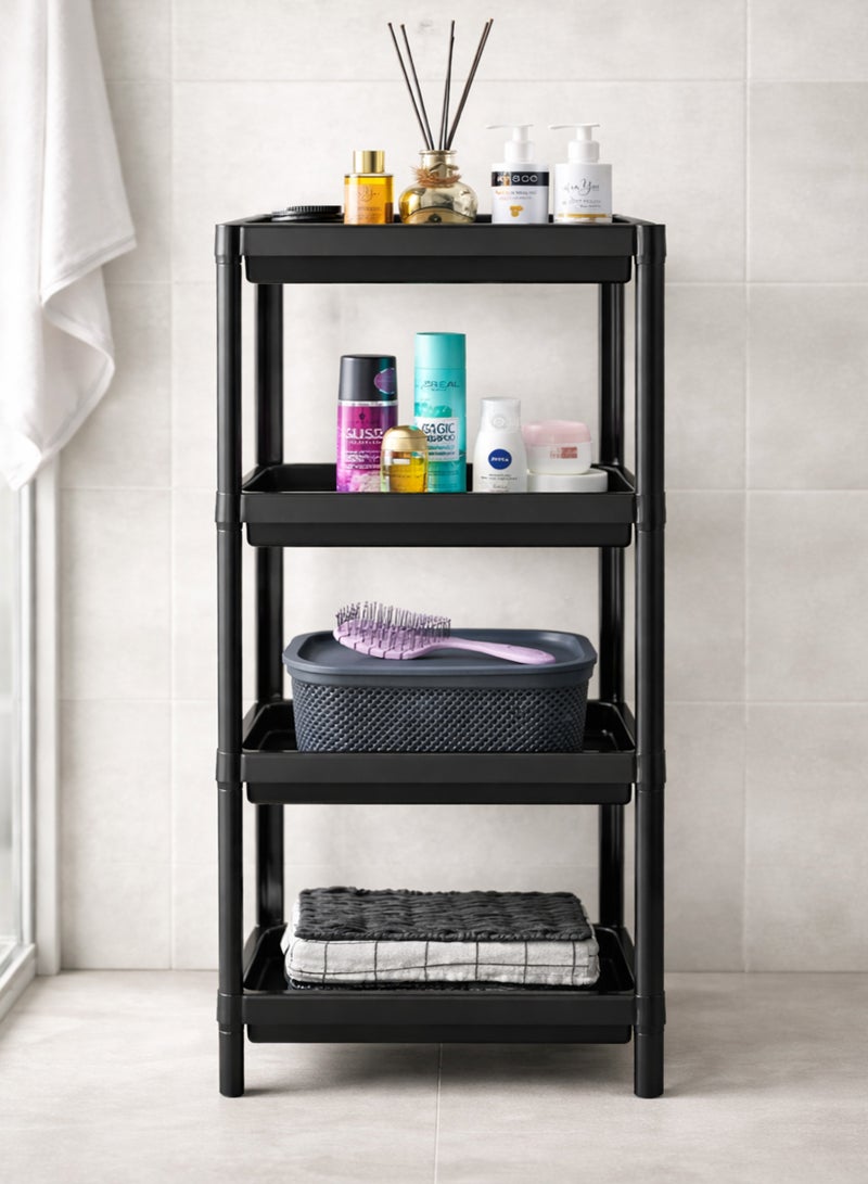 توشيونيكس عربة تخزين بلاستيكية من 4 طبقات على شكل أرضية - أسود - منظم دوار قابل للتعديل من 2/3/4 طبقات للحمام والمطبخ وغرفة المعيشة وغرفة الغسيل - بلاستيك ABS متين، تجميع صغير الحجم ولا يحتاج إلى أدوات - Image 1